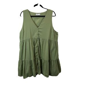 Lauren Conrad Green Sleeveless Button Tiered Dress Lined Womens Size XL Boho